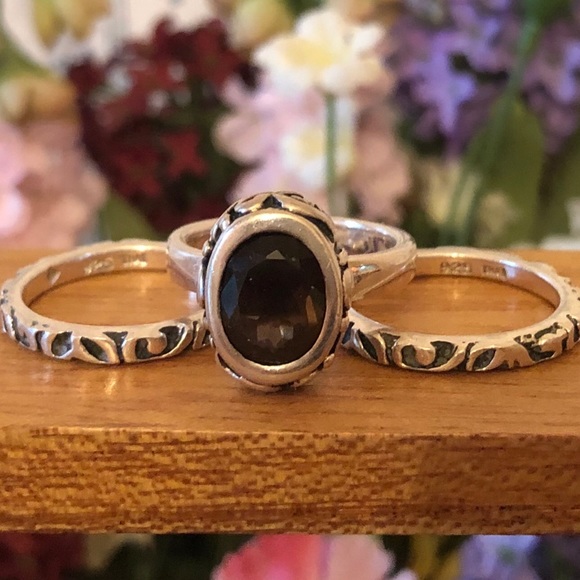 Vintage Silpada Sterling Silver Smoky Quartz Ring Set R1384 Size 6 - Picture 14 of 16